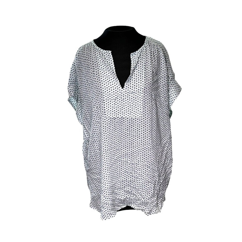 Gap Womens XL Tall Tunic Top Blue & White Printed Modal Kaftan Style